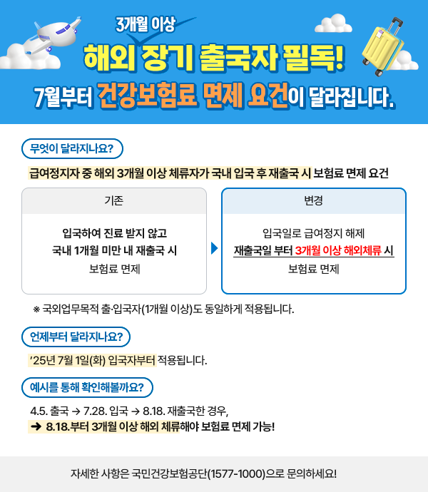 해외 장기 출국자 급여정지 및 해제 기준 변경